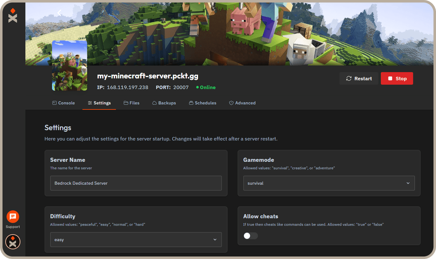 xRealm Control Panel - Settings